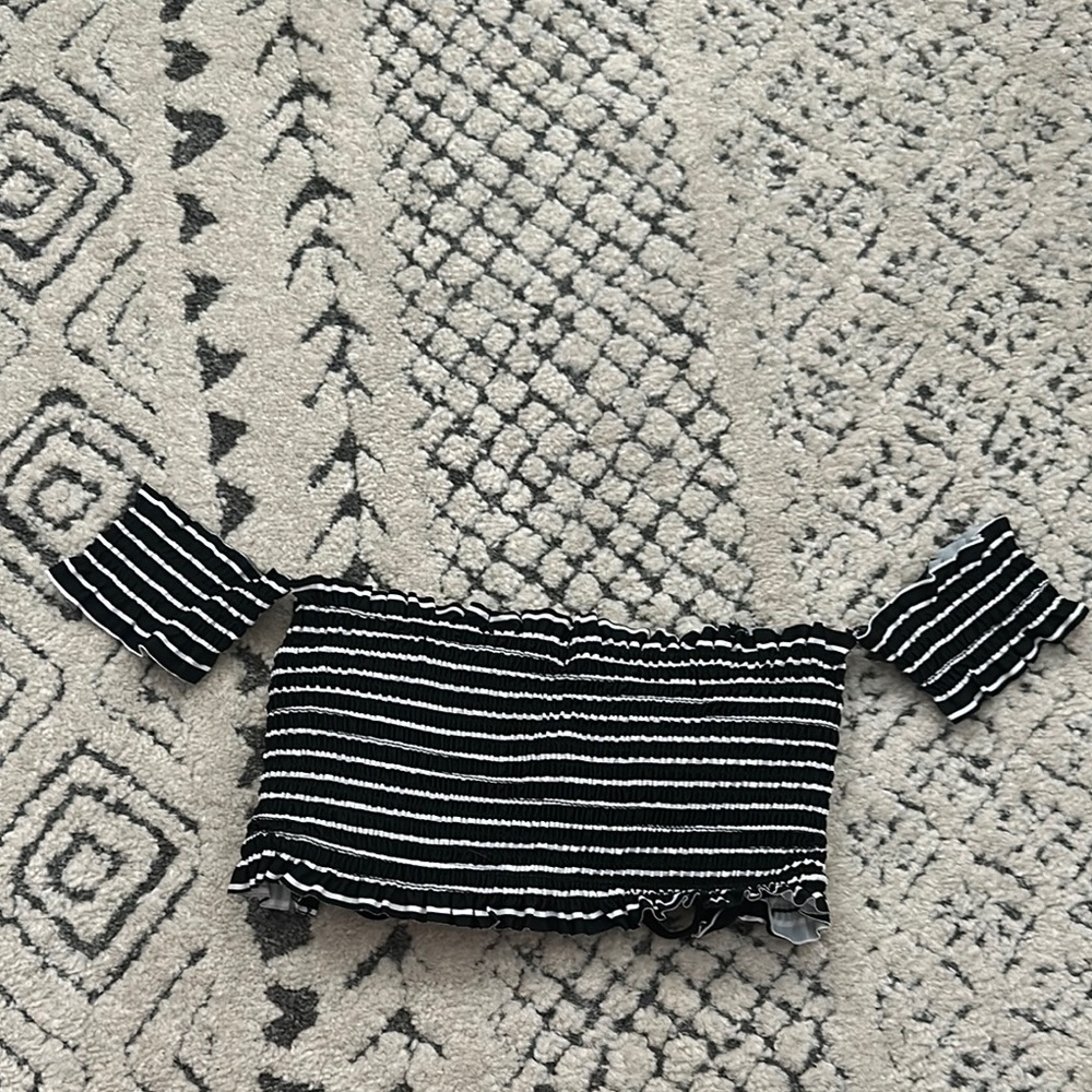 Xhilaration Black and White Striped Bikini Top